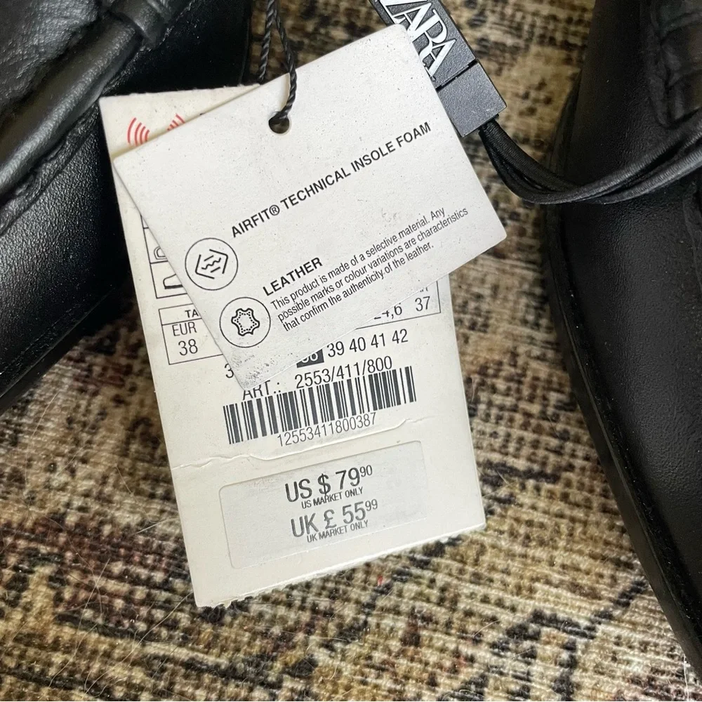 NWT Zara Leather Gold Hardware Loafers in Black - 7.5 - Picture 4 of 7